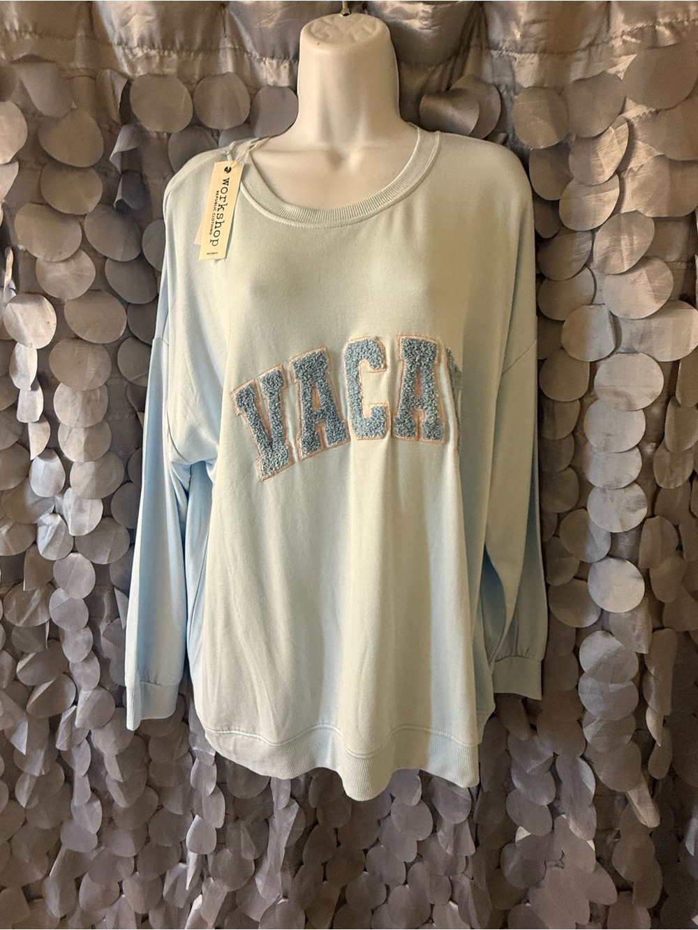 Workshop Republic Clothing Light Blue VACAY Appliqué Sweatshirt